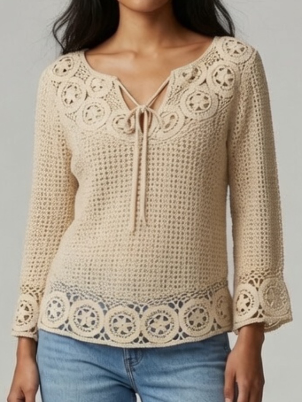 JW Style Crochet Light Pink Pullover Sweater
